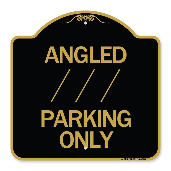 Angle Parking W/ Bidirectional Arrow 1, Black & Gold Aluminum Sign, 18" x 18", BG-1818-24346